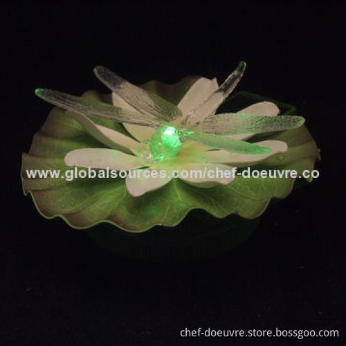 Garden Decor Solar Floating Lotus with Dragonfly and LED